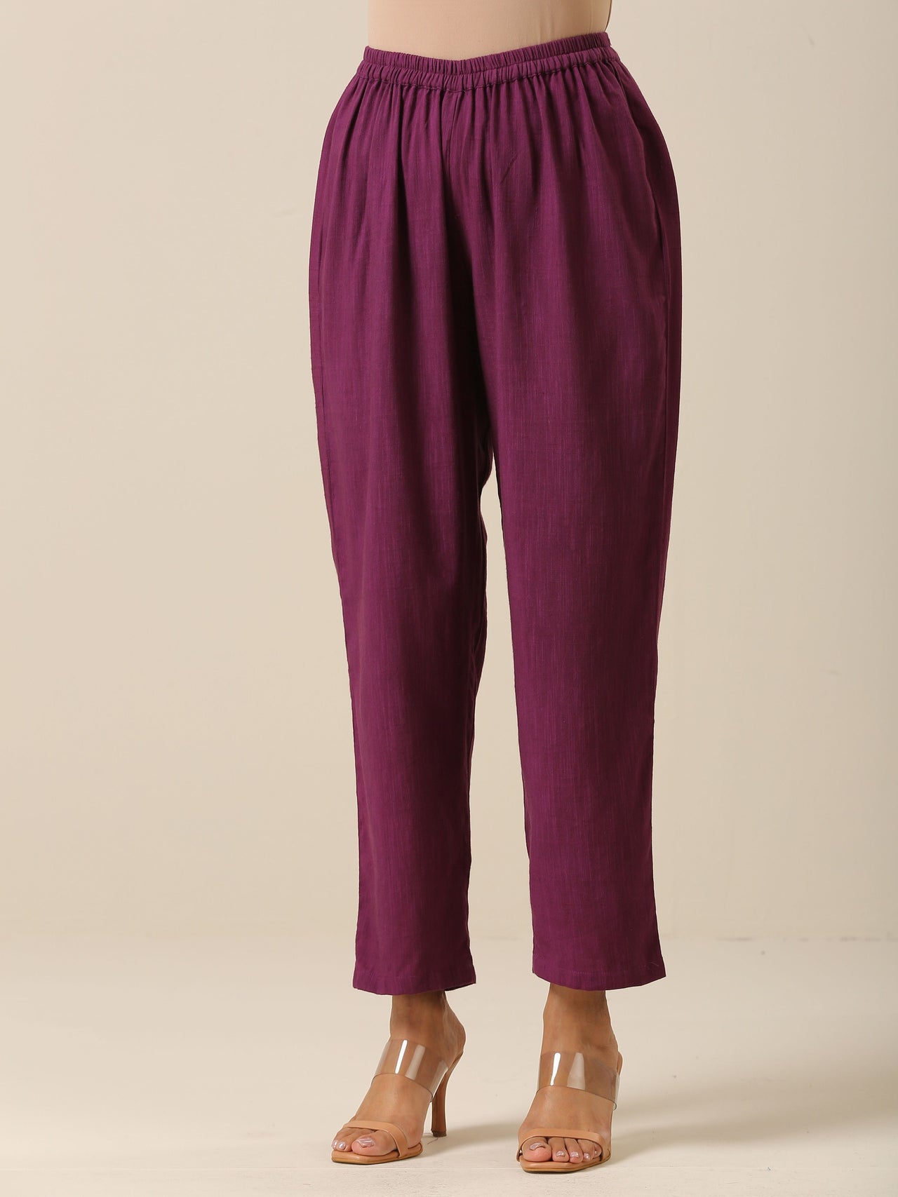 trueBrowns Plum Purple Slub Texture High Low Kaftan Pant Set - Distacart