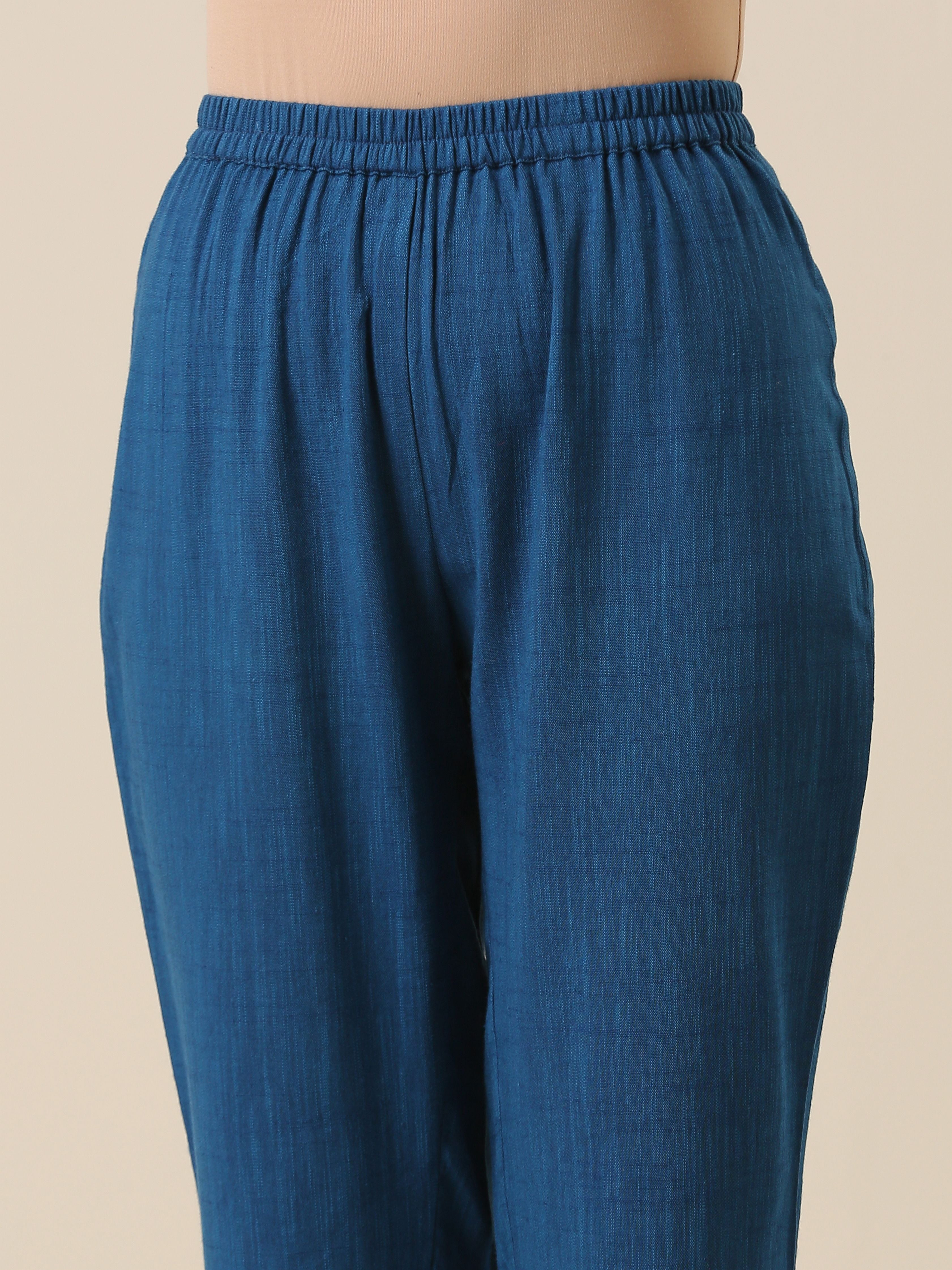 trueBrowns Classic Blue Slub Texture Relax Fit Co-Ord Set - Distacart