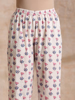 Thumbnail for trueBrowns White With Pink Blue Buta Block Print Cotton Kurta Pant Set - Distacart