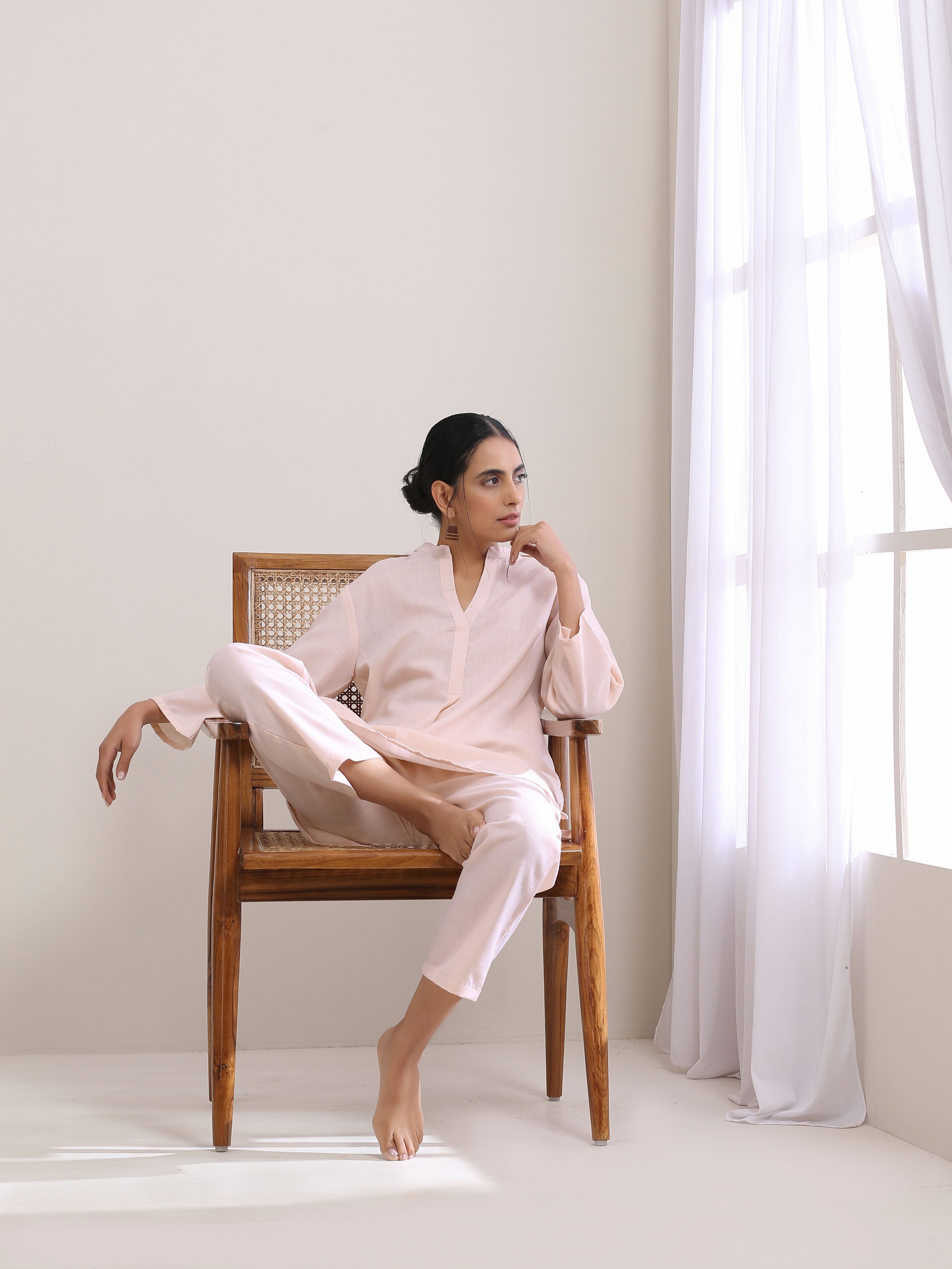 trueBrowns Pink Slub Relaxed Fit Co-Ord Set - Distacart