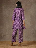 Thumbnail for trueBrowns Purple White Lehariya Printed Silk Co-Ord Set - Distacart