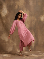 Thumbnail for trueBrowns Light Mauve Bandhani Printed Silk Kurta Pant Set - Distacart