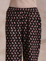 Thumbnail for trueBrowns Black Bird Bagru Print Cotton Sleeveless Kurta Pant Set - Distacart