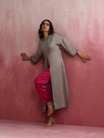 Thumbnail for trueBrowns Grey High Slit Modal Kurta Set - Distacart