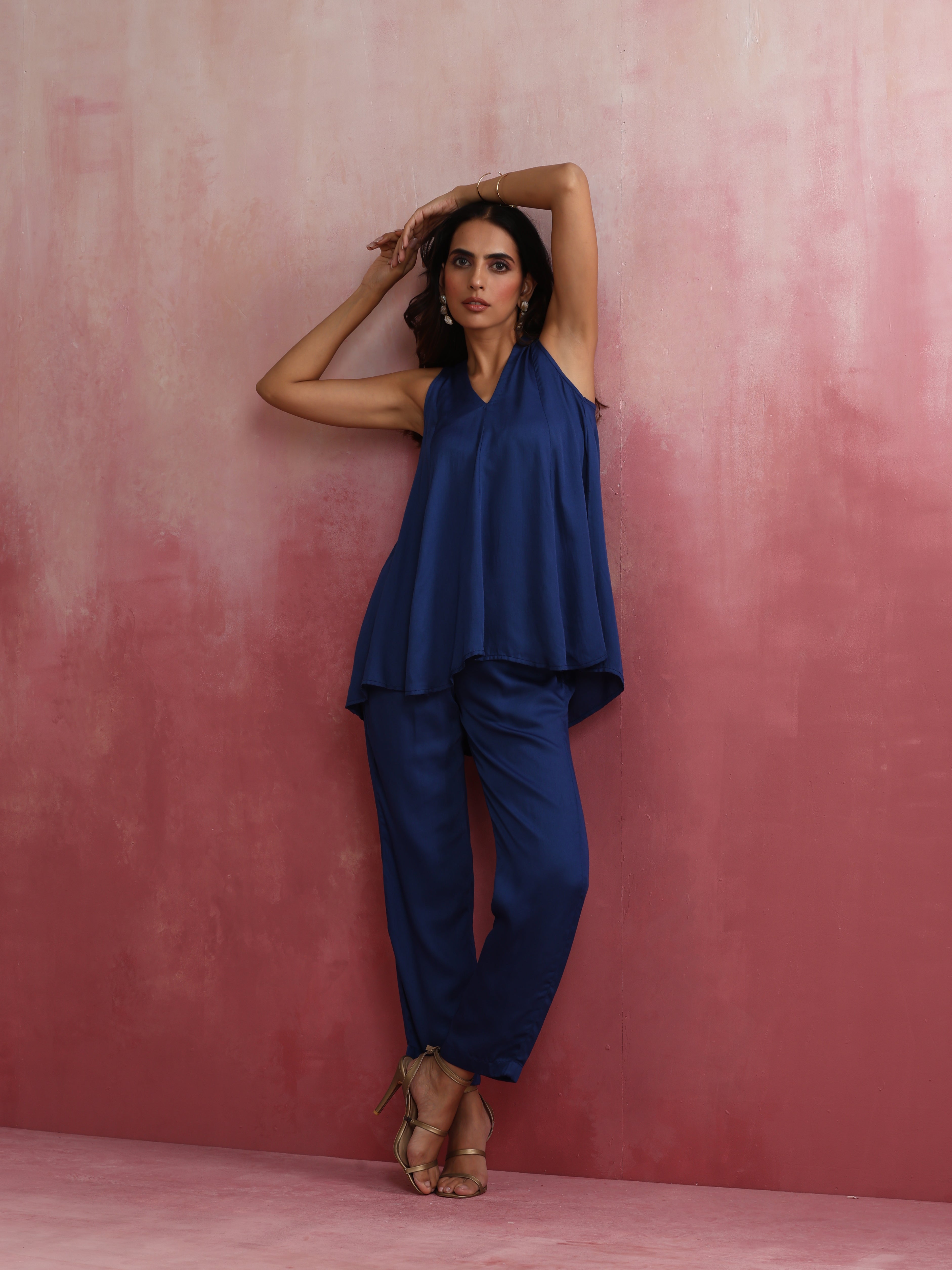 trueBrowns Blue Modal Flared Kurta Co-ord Set - Distacart