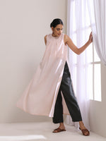 Thumbnail for trueBrowns Pink Slub Sleeveless Kurta Pant Set - Distacart