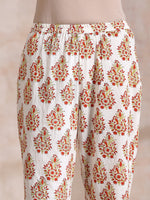 Thumbnail for trueBrowns Yellow Overall Floral Block Print Cotton Sleeveless Kurta Pant Set - Distacart