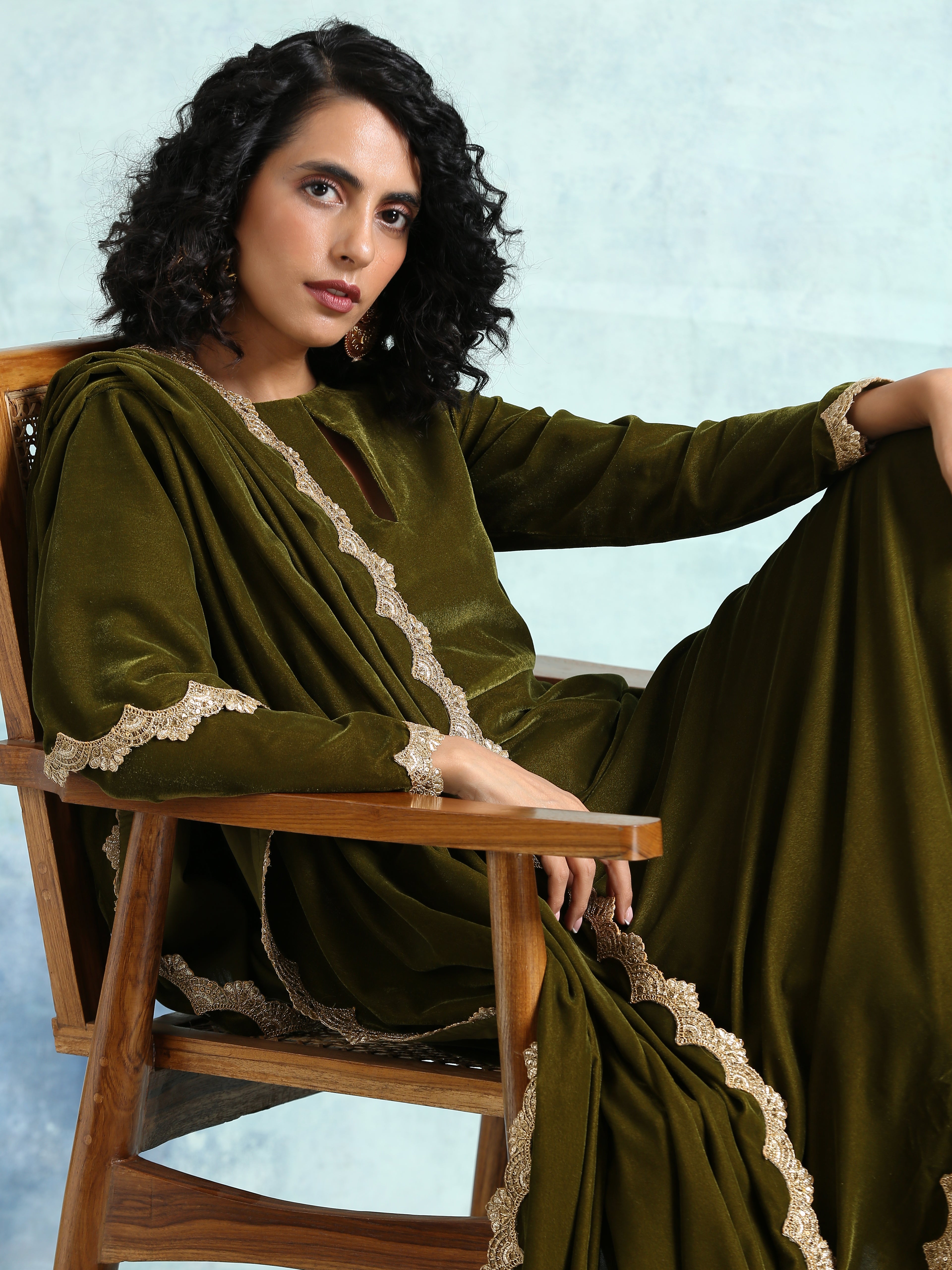 trueBrowns Mehandi Velvet Anarkali Kurta - Distacart