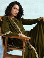 Thumbnail for trueBrowns Mehandi Velvet Anarkali Kurta - Distacart