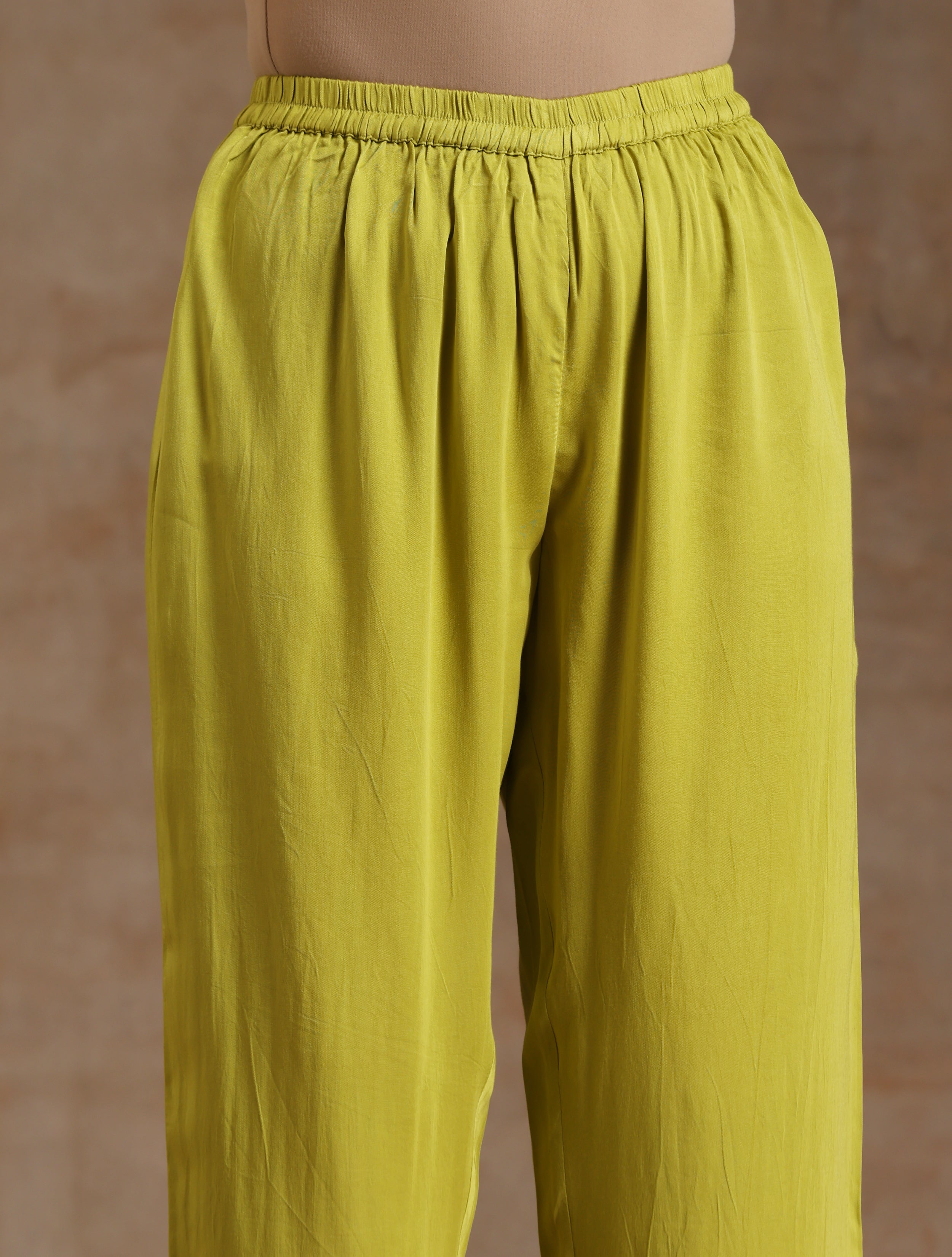 trueBrowns Lime Modal Satin Shoulder Pleat Co-Ord Set - Distacart