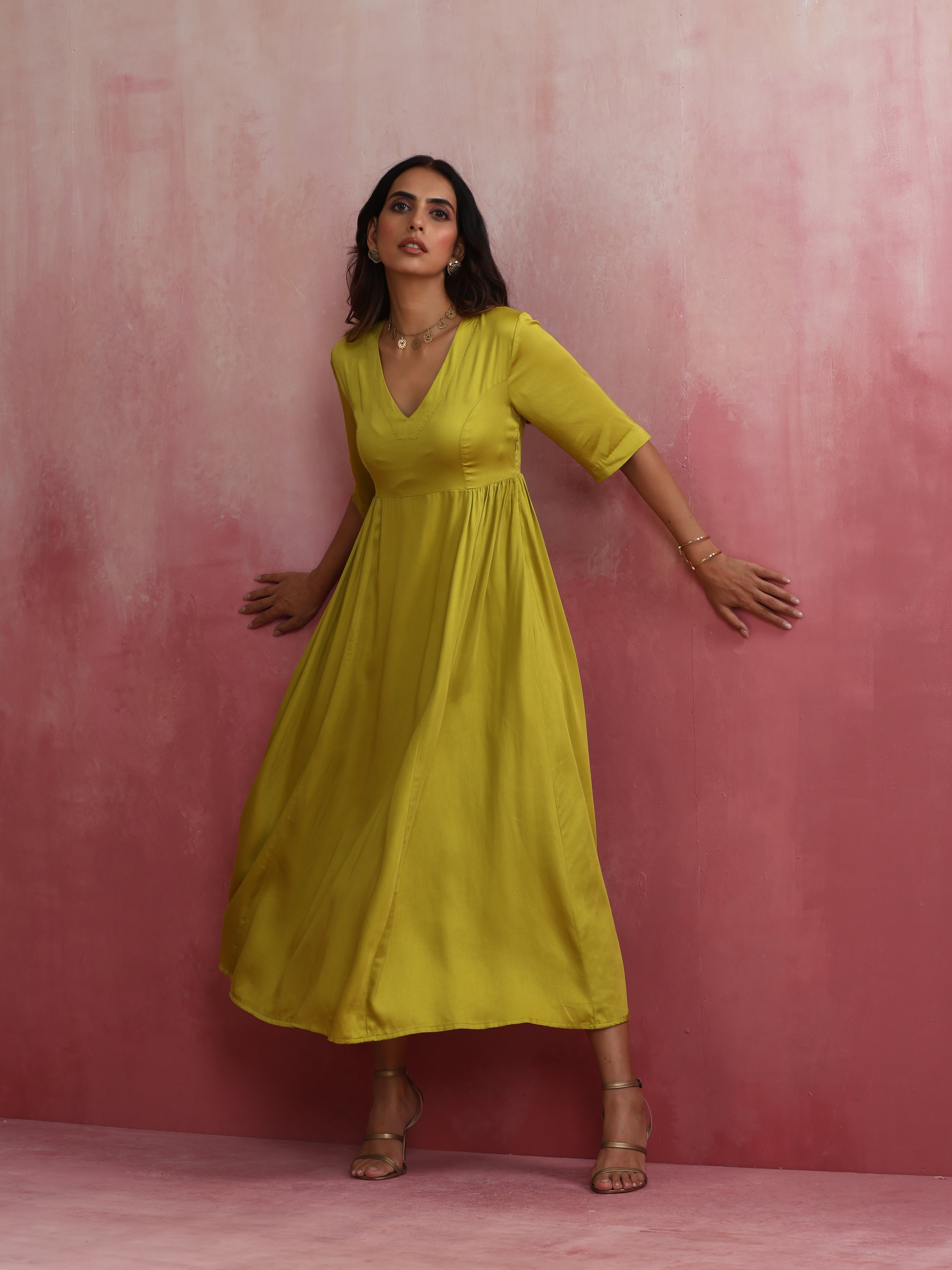 trueBrowns Modal Lime Green Dress - Distacart