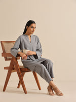 Thumbnail for trueBrowns Steel Blue Khadi Relaxed Co-Ord Set - Distacart
