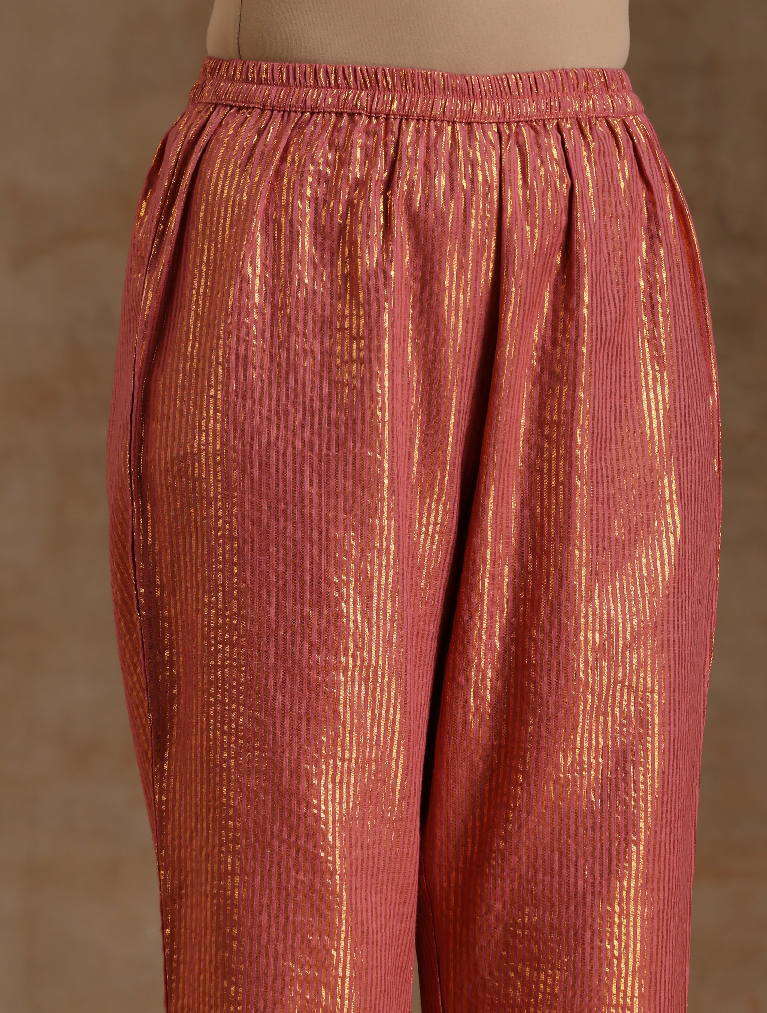 trueBrowns Blush Gold Cotton Relaxed High-Low Kurta Set - Distacart