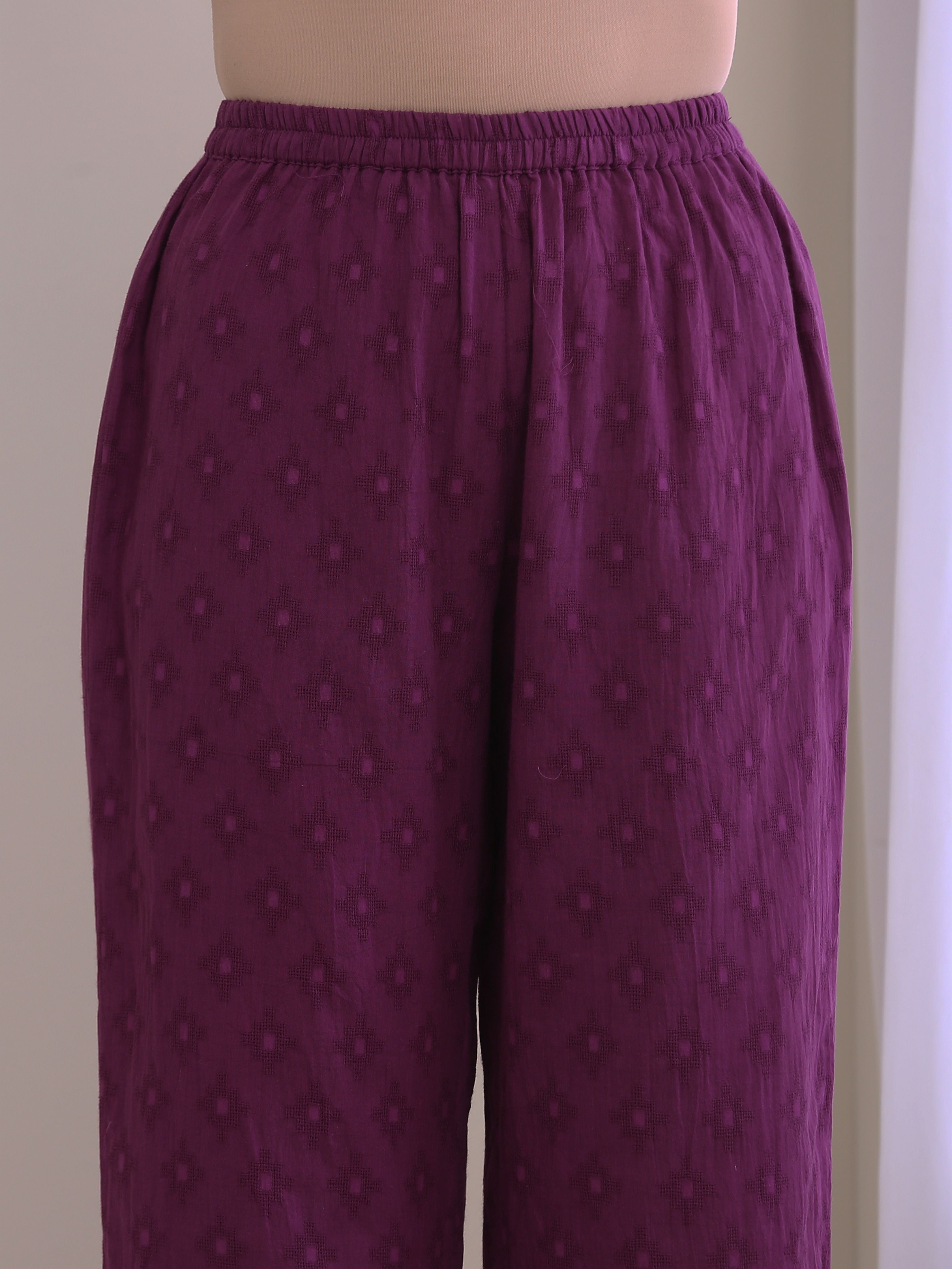 trueBrowns Plum Purple Dobby Gathers Co-Ord Set - Distacart