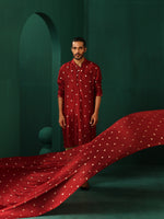 Thumbnail for trueBrowns Men's Maroon Diamond Viscose Silk Long Kurta - Distacart