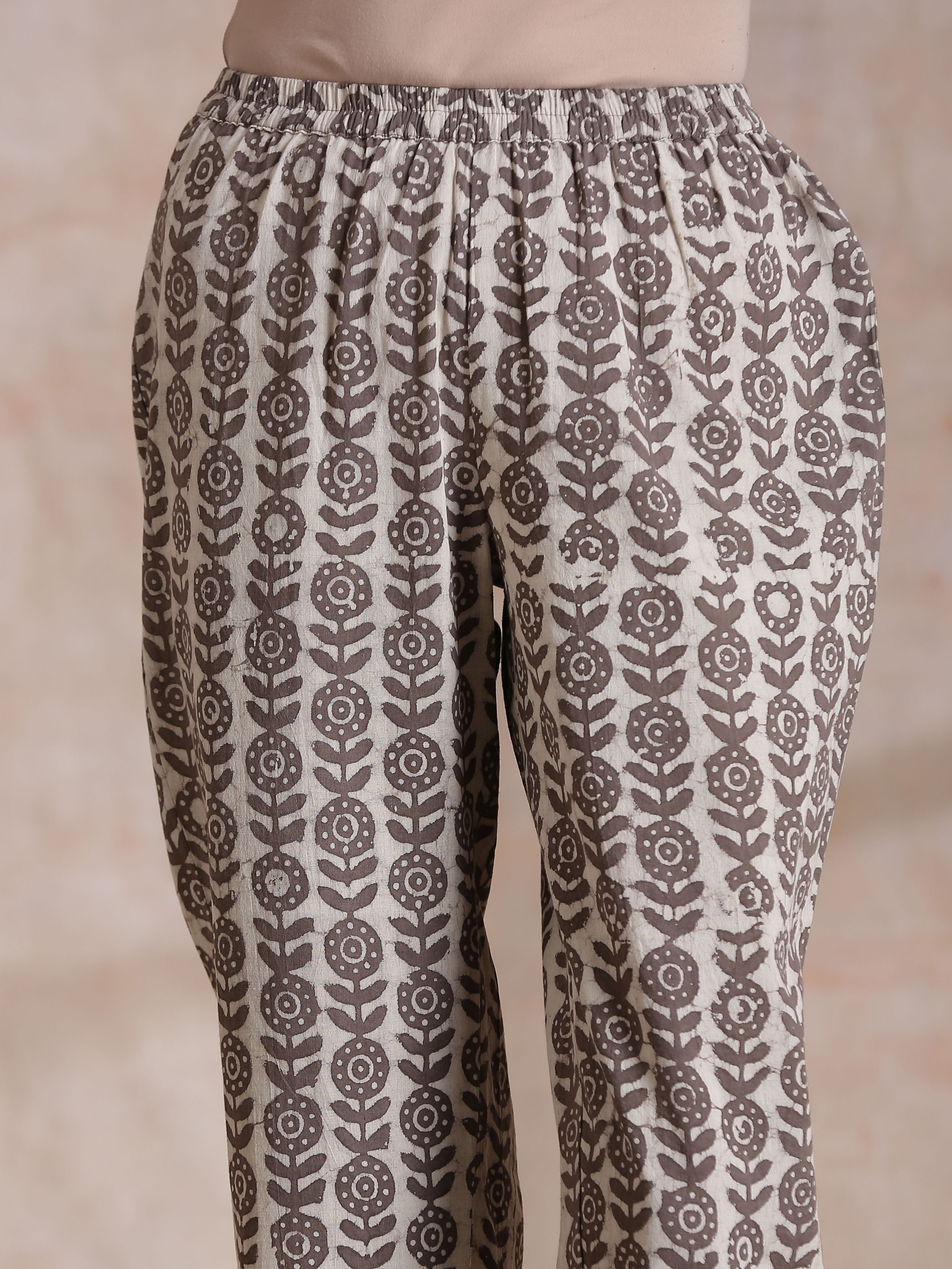 trueBrowns Clay Dabu Zig-Zag Motifs Print Cotton Kurta Pant Set - Distacart