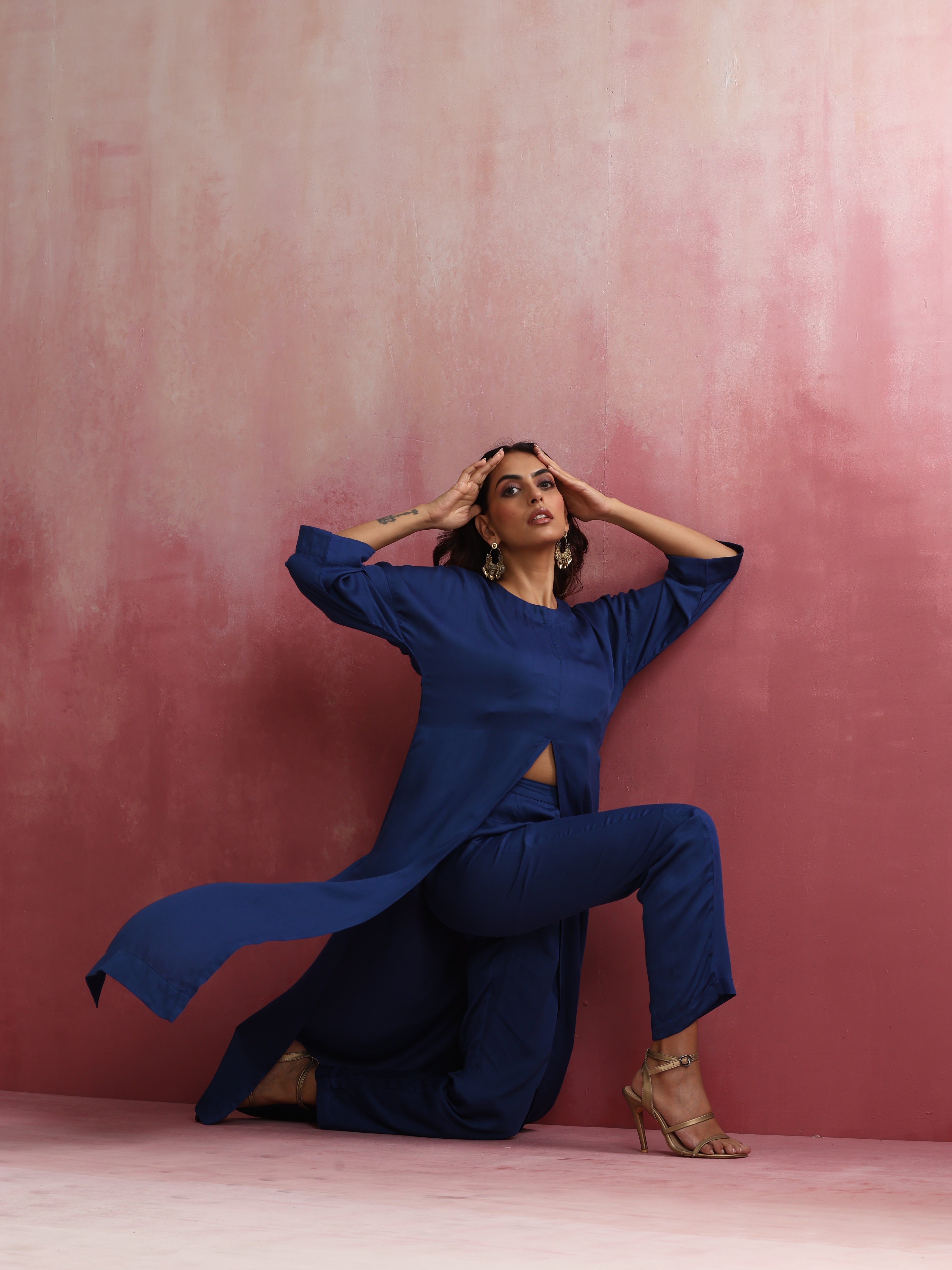 trueBrowns Blue Modal Front Slit Kurta set - Distacart