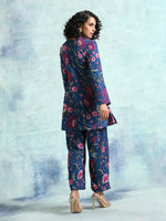 Thumbnail for trueBrowns Blue Printed Velvet Co-Ord Set - Distacart