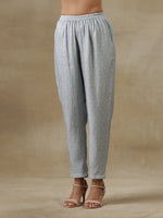 Thumbnail for trueBrowns Grey Bandhani Printed Silk Yoke Kurta Pant Set - Distacart