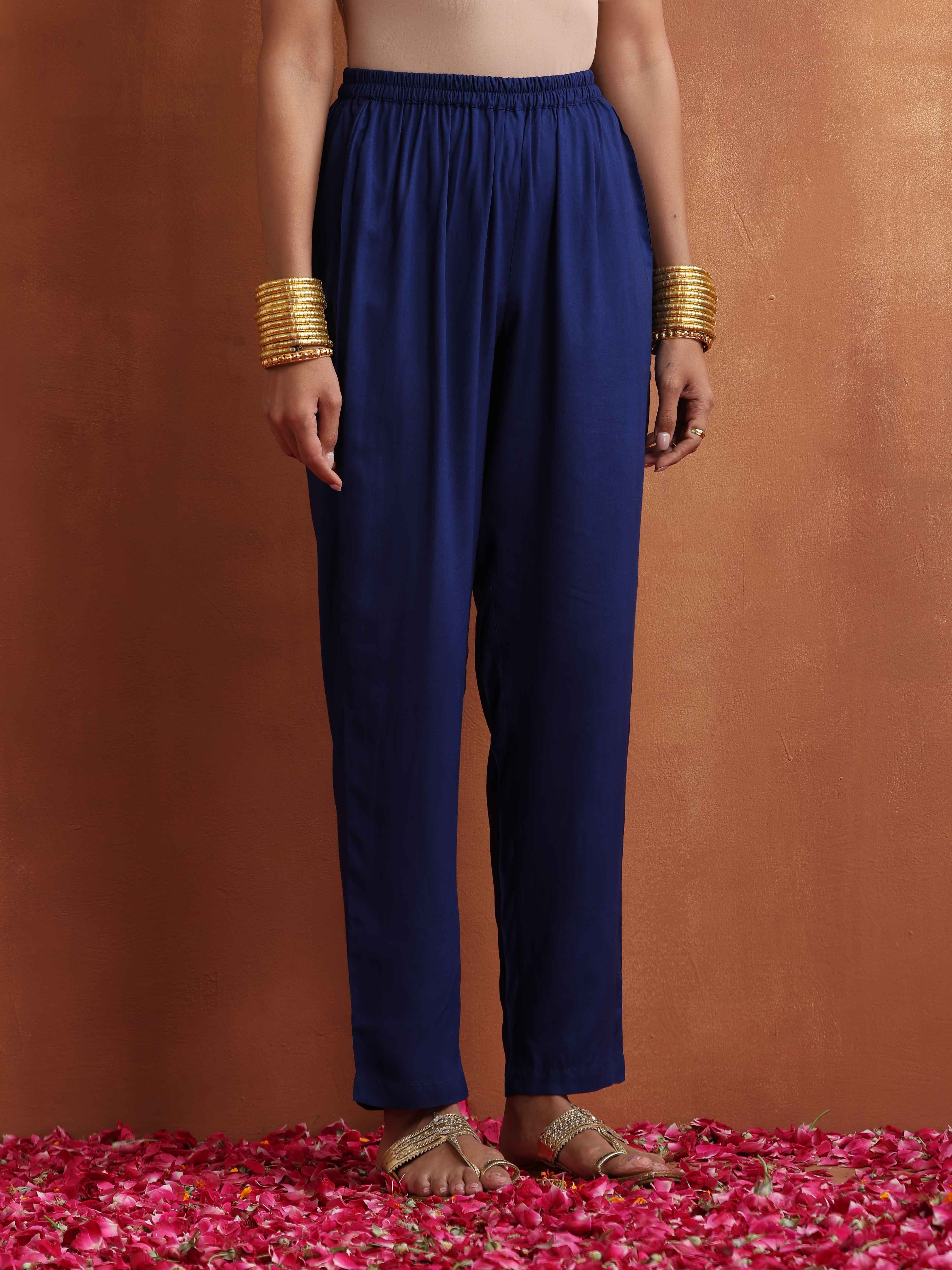 trueBrowns Blue Stripe Flared Anarkali Kurta Set - Distacart