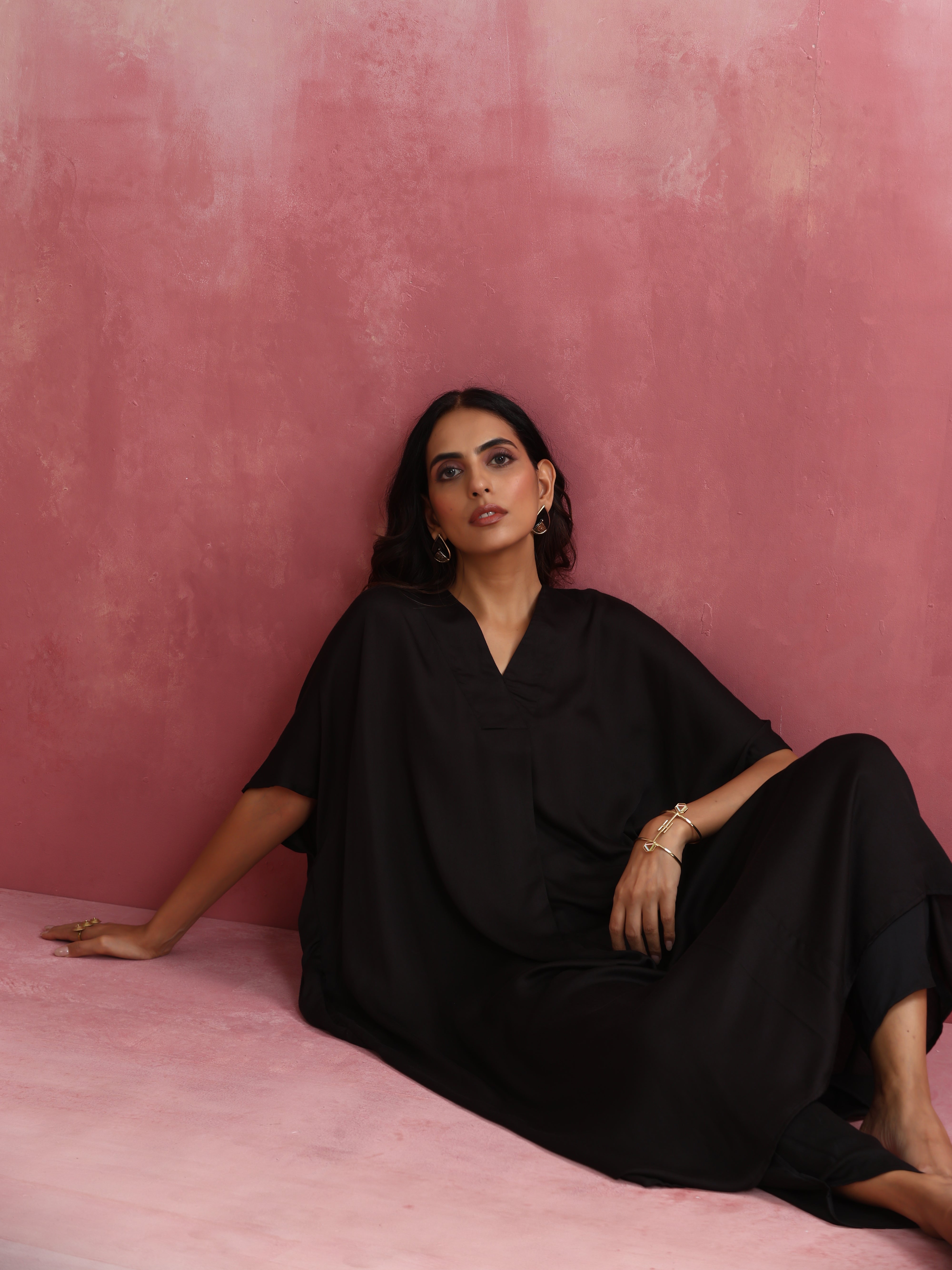 trueBrowns Black Modal Kaftan Kurta Set - Distacart