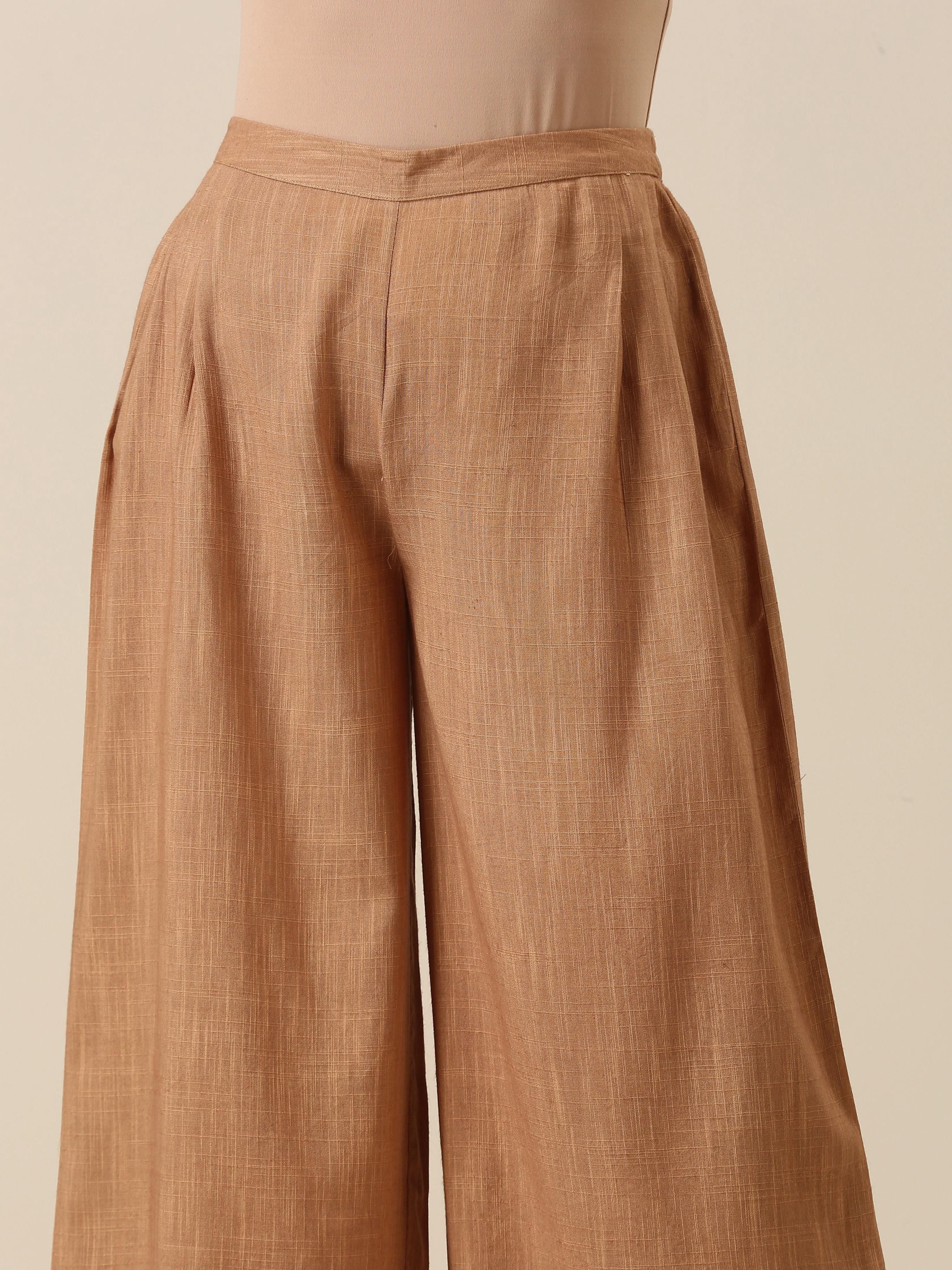 trueBrowns Beige Slub Texture Sleevesless Jacket Pant Set - Distacart