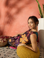 Thumbnail for InWeave Black Floral Fuchsia Asymmetrical Dress - Distacart