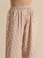 Thumbnail for trueBrowns Beige White Floral Silk Print Kaftan Pant Set - Distacart