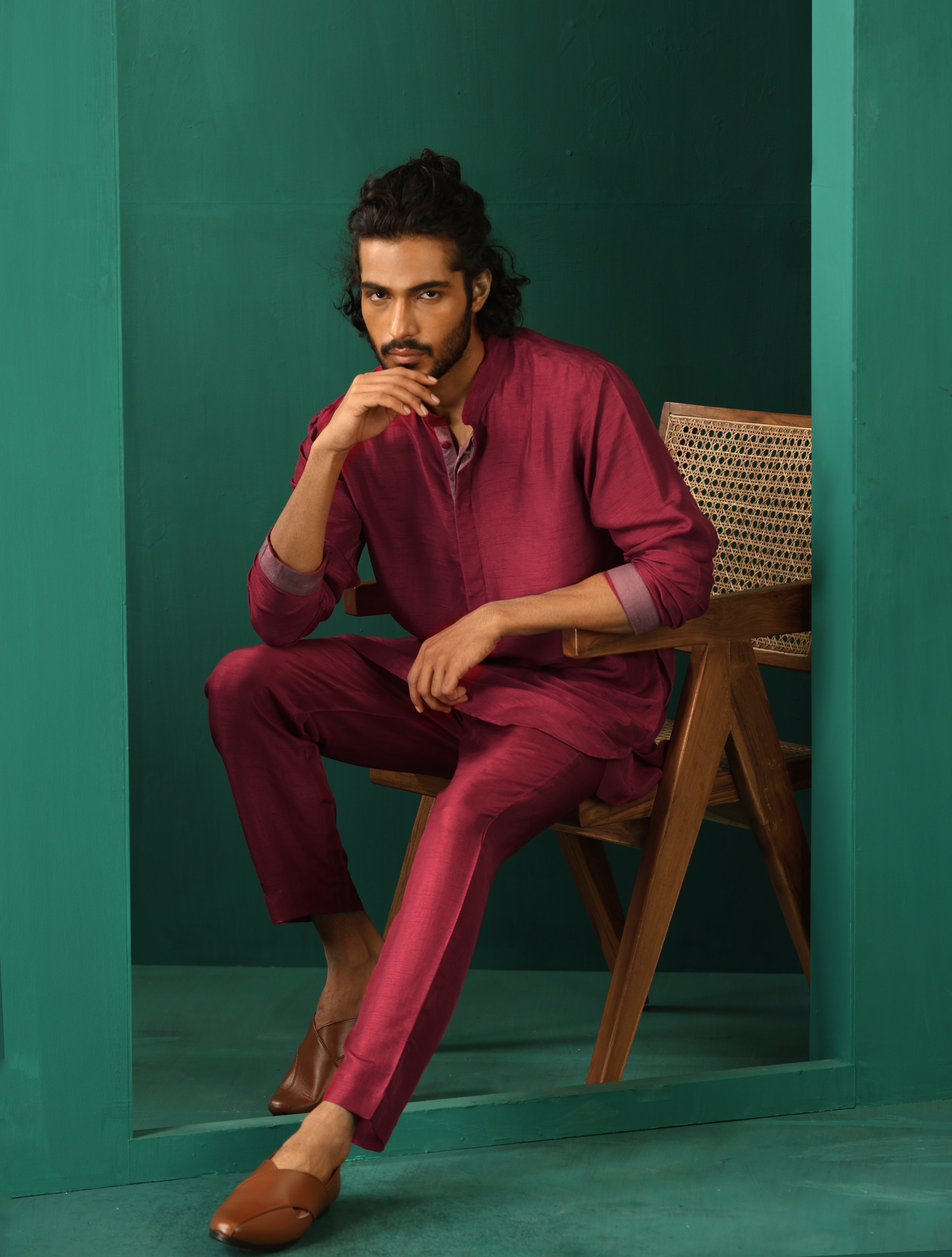 trueBrowns Men's Purple Silk Co-ord Set - Distacart