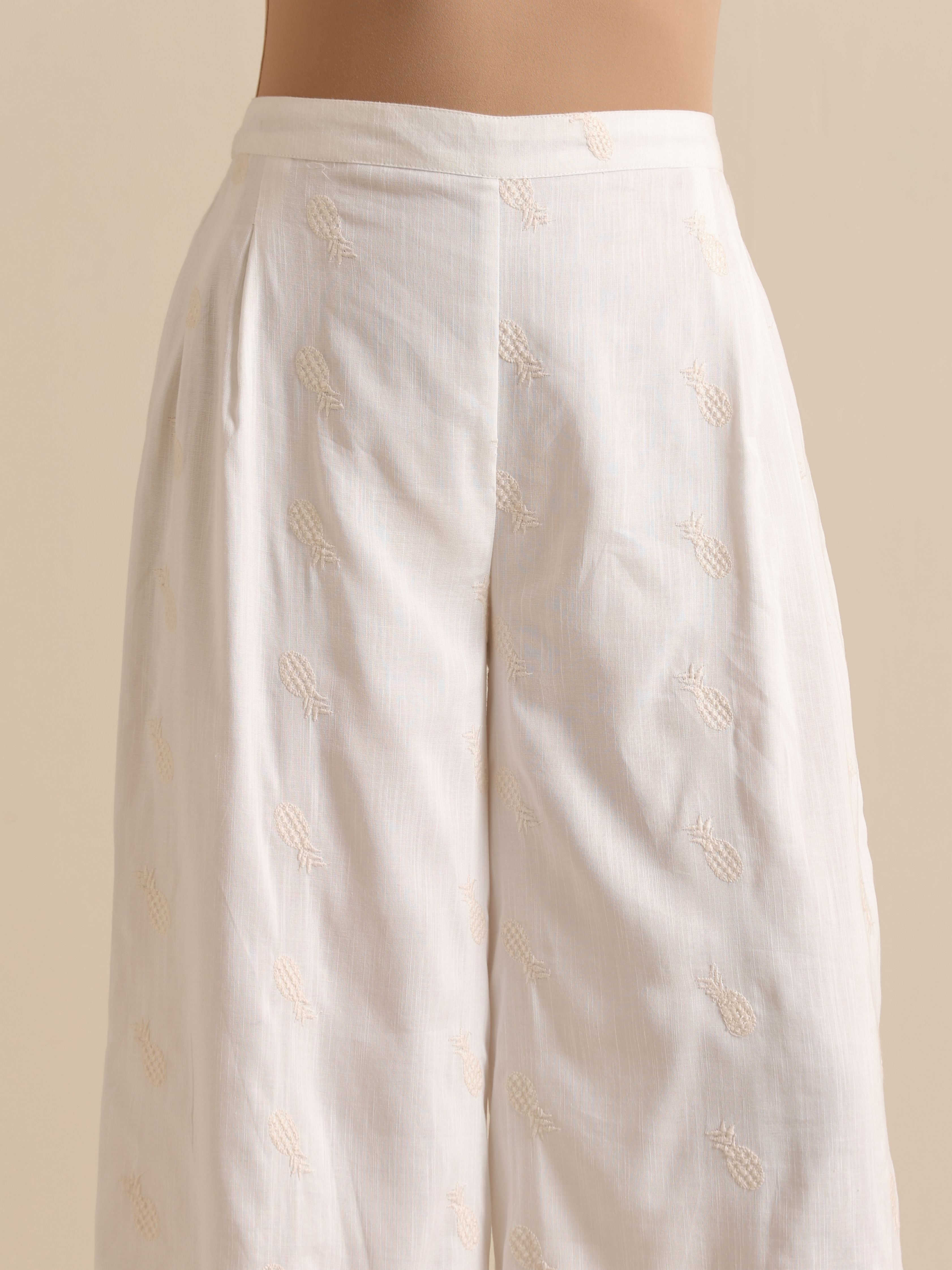 trueBrowns White Pineapple Sleeveless Jacket Pant Set - Distacart