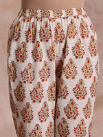 Thumbnail for trueBrowns White With Red Yellow Buta Block Print Cotton Kurta Pant Dupatta Set - Distacart