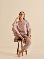 Thumbnail for trueBrowns Grey Silk Texture Relaxed Co-Ord Set - Distacart