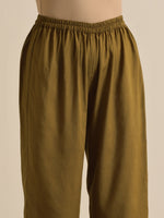 Thumbnail for trueBrowns Olive Green Texture Doddy Kaftan Gathered Co-Ord Set - Distacart