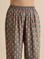 Thumbnail for trueBrowns Grey Floral Silk Printed Co-Ord Set - Distacart