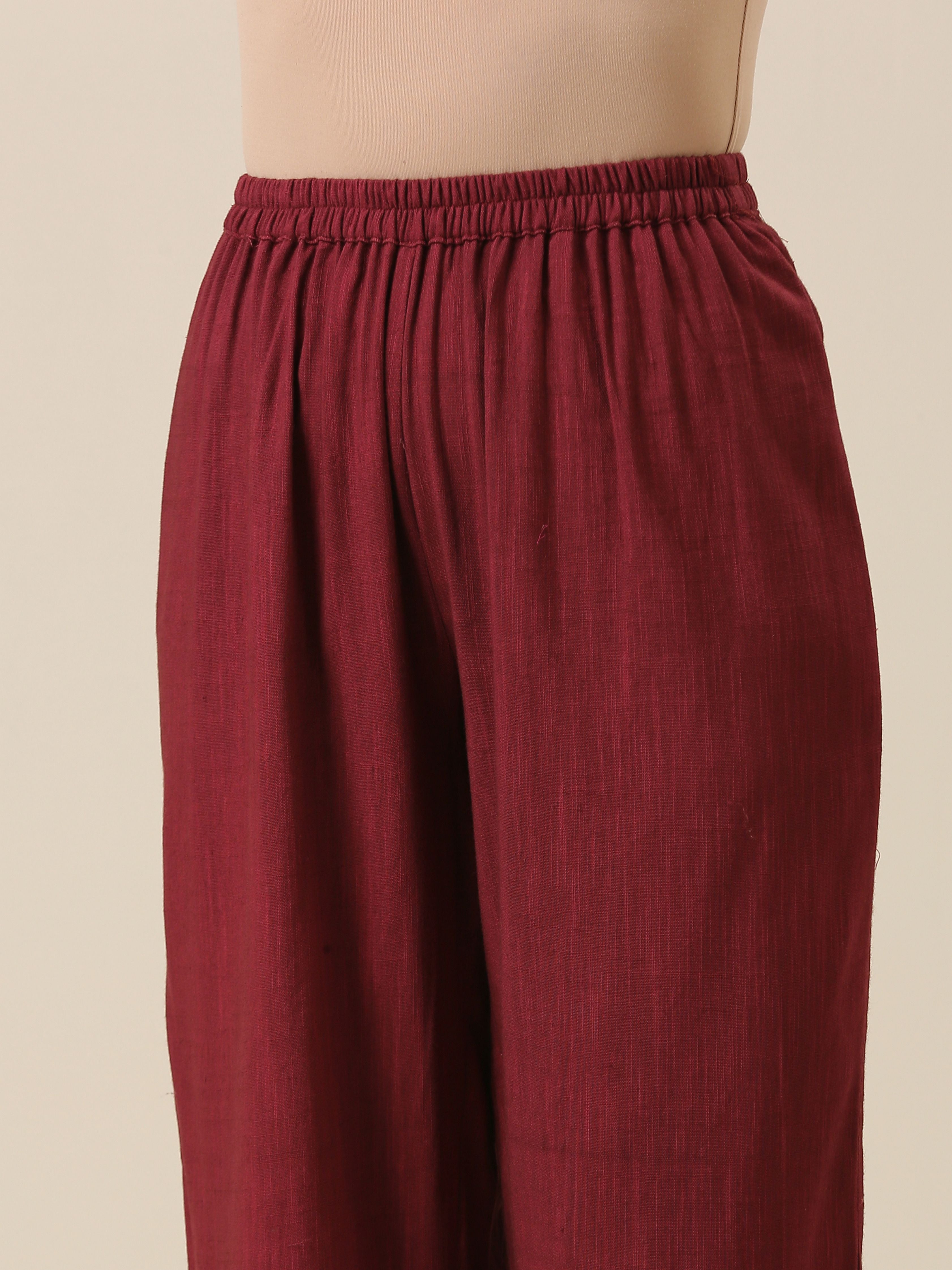 trueBrowns Ruby Wine Slub Textured Collar Co-Ord Set - Distacart