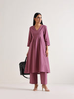 Thumbnail for trueBrowns Orchid Overlap Pleat Kurta Pant Set - Distacart