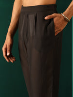 Thumbnail for trueBrowns Men's Black Ikat Muslin Silk Printed Co-ord Set - Distacart