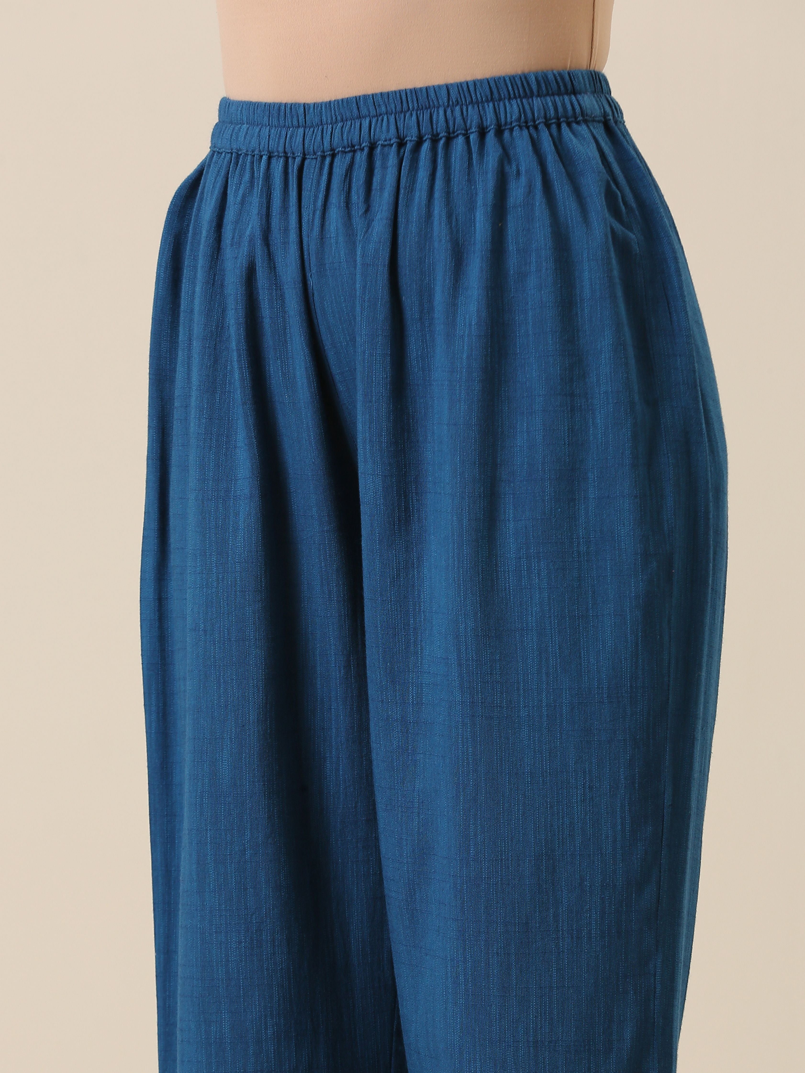 trueBrowns Classic Blue Slub Texture Collar Short Co-Ord Set - Distacart