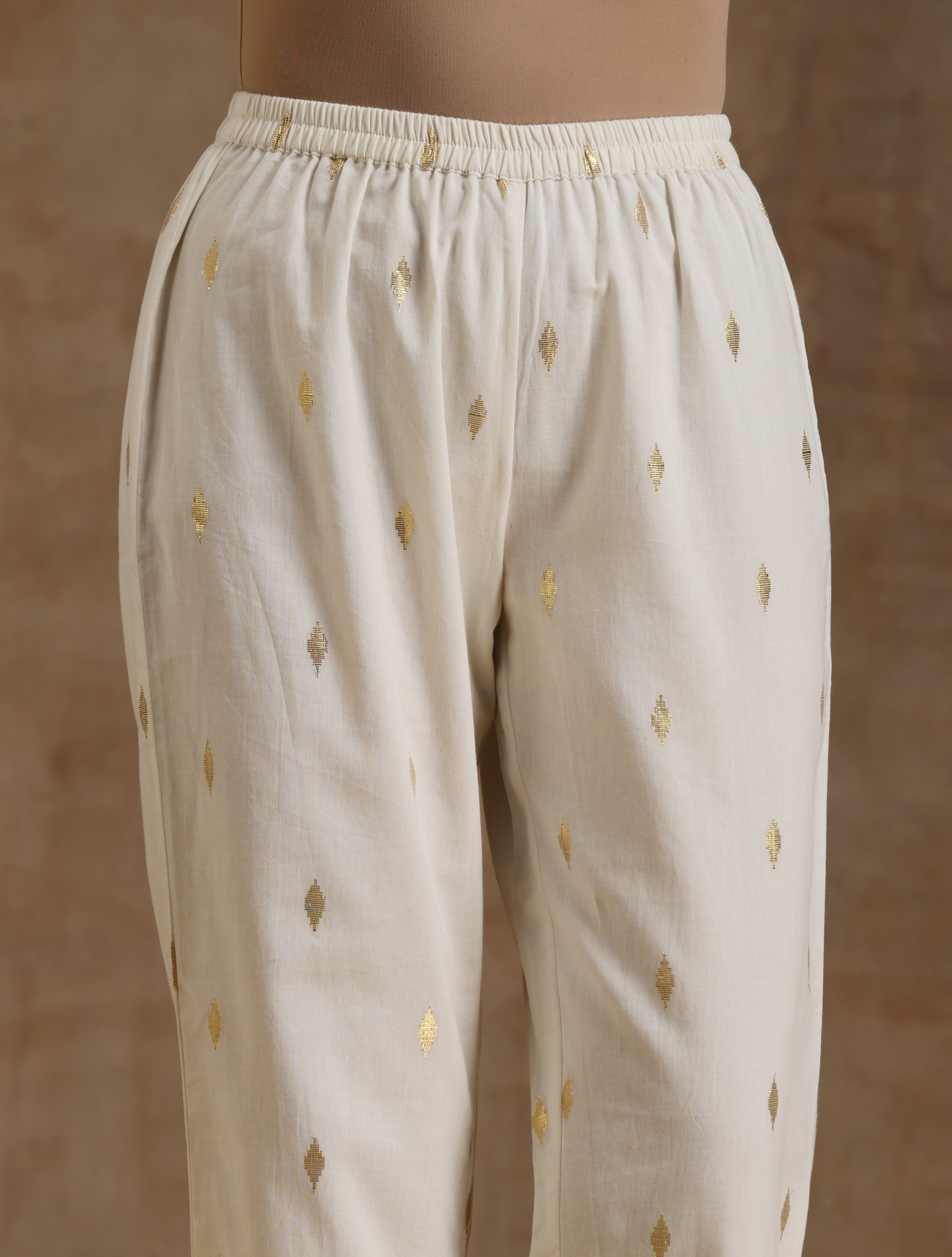 trueBrowns Ivory Gold Cotton Flared Co-Ord Set - Distacart