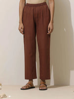 Thumbnail for trueBrowns Brown Cotton Linen Kurta Pant Set - Distacart