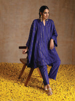 Thumbnail for trueBrowns Spectrum Blue Gold Cotton Oversized Round Co-Ord Set - Distacart