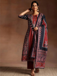 Thumbnail for Libas Black Printed Crepe Straight Suit With Dupatta