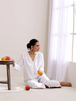 Thumbnail for trueBrowns White Dobby Short Asymmetric Co-Ord Set - Distacart