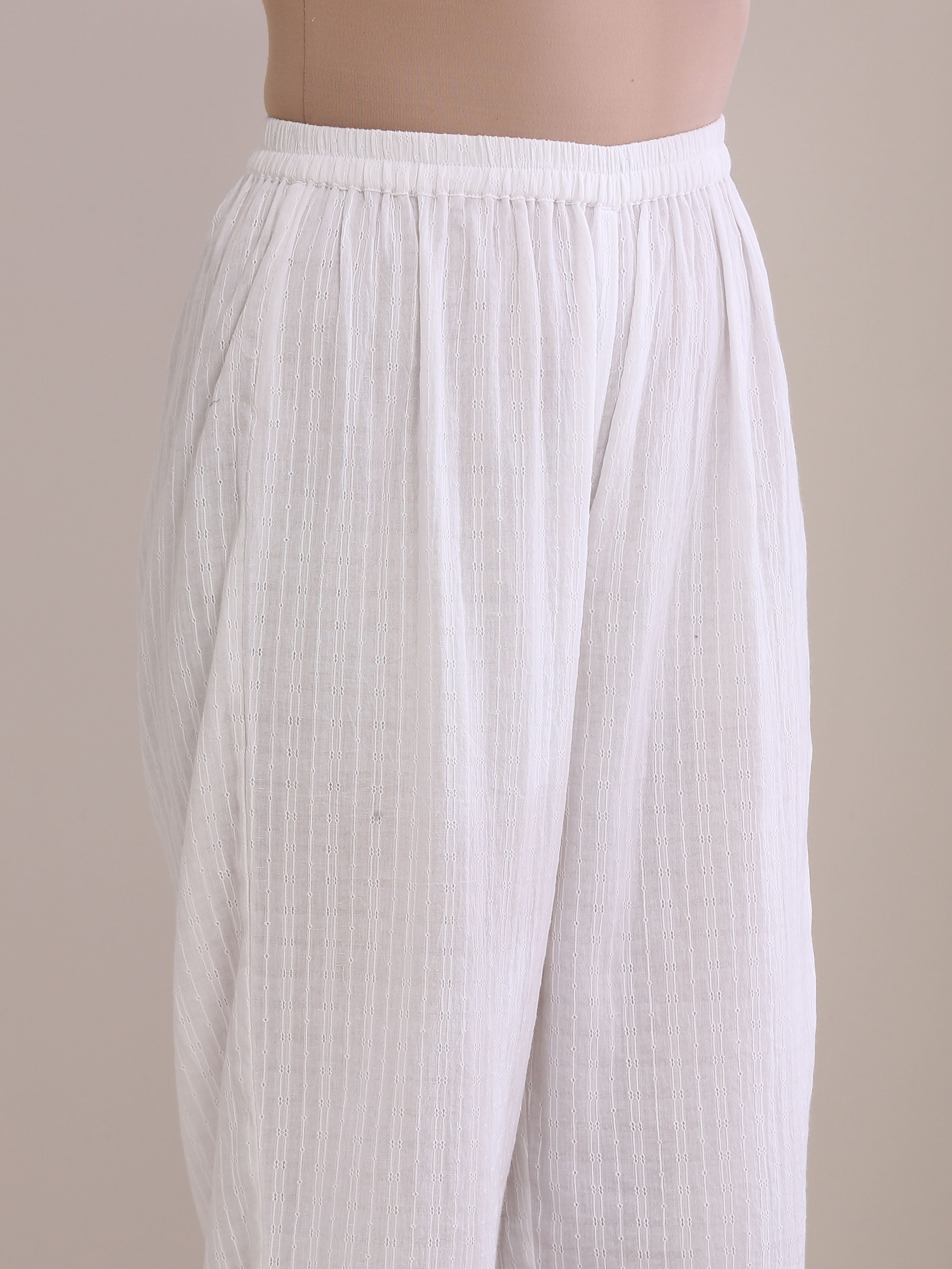 trueBrowns White Dobby Panel Kaftan Kurta Pant Set - Distacart