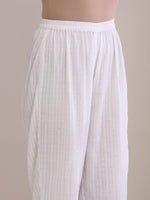 Thumbnail for trueBrowns White Dobby Panel Kaftan Kurta Pant Set - Distacart