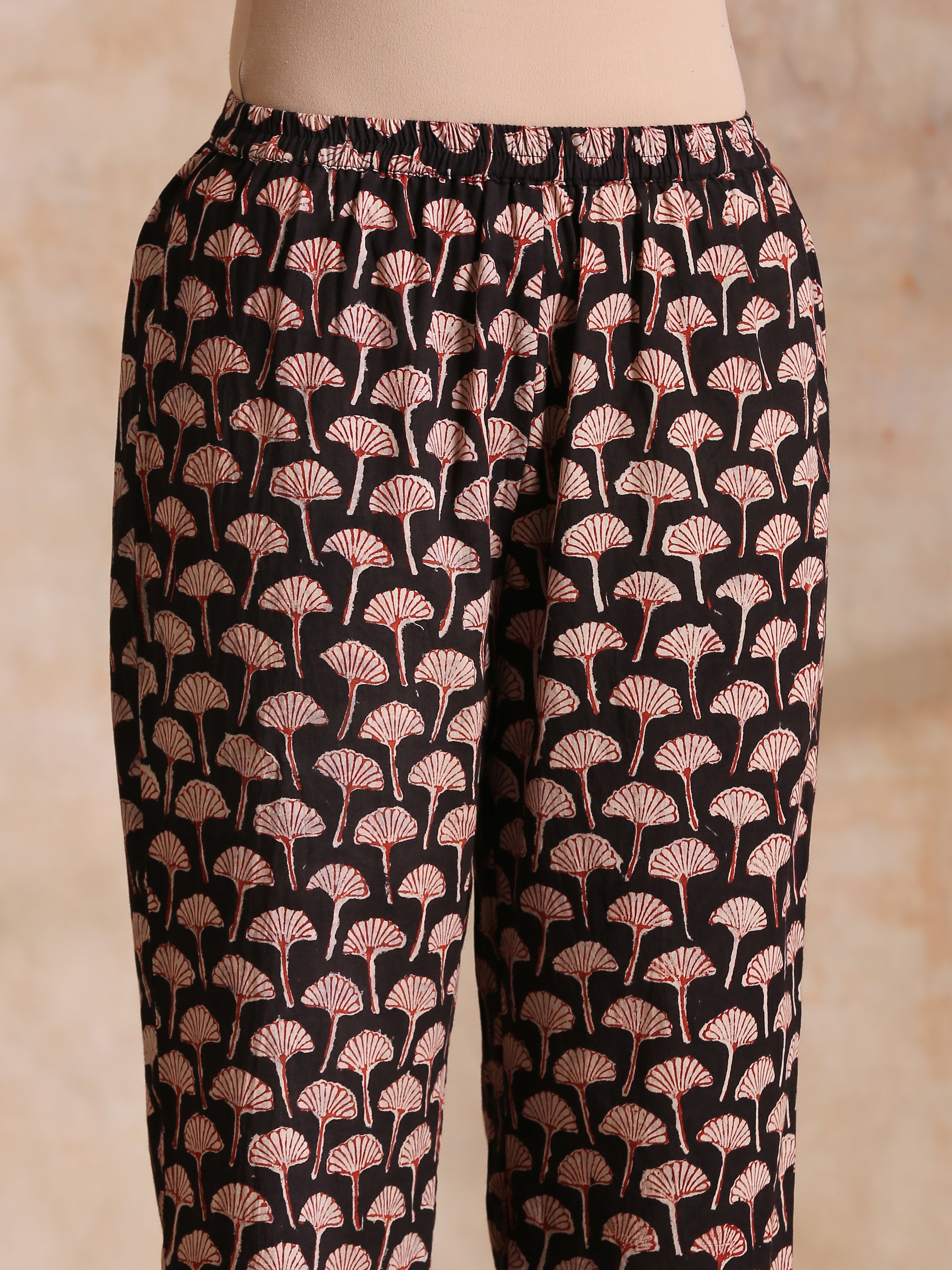 trueBrowns Rust Red Bagru Floral Print Cotton Panel Kaftan Kurta Pant Set - Distacart