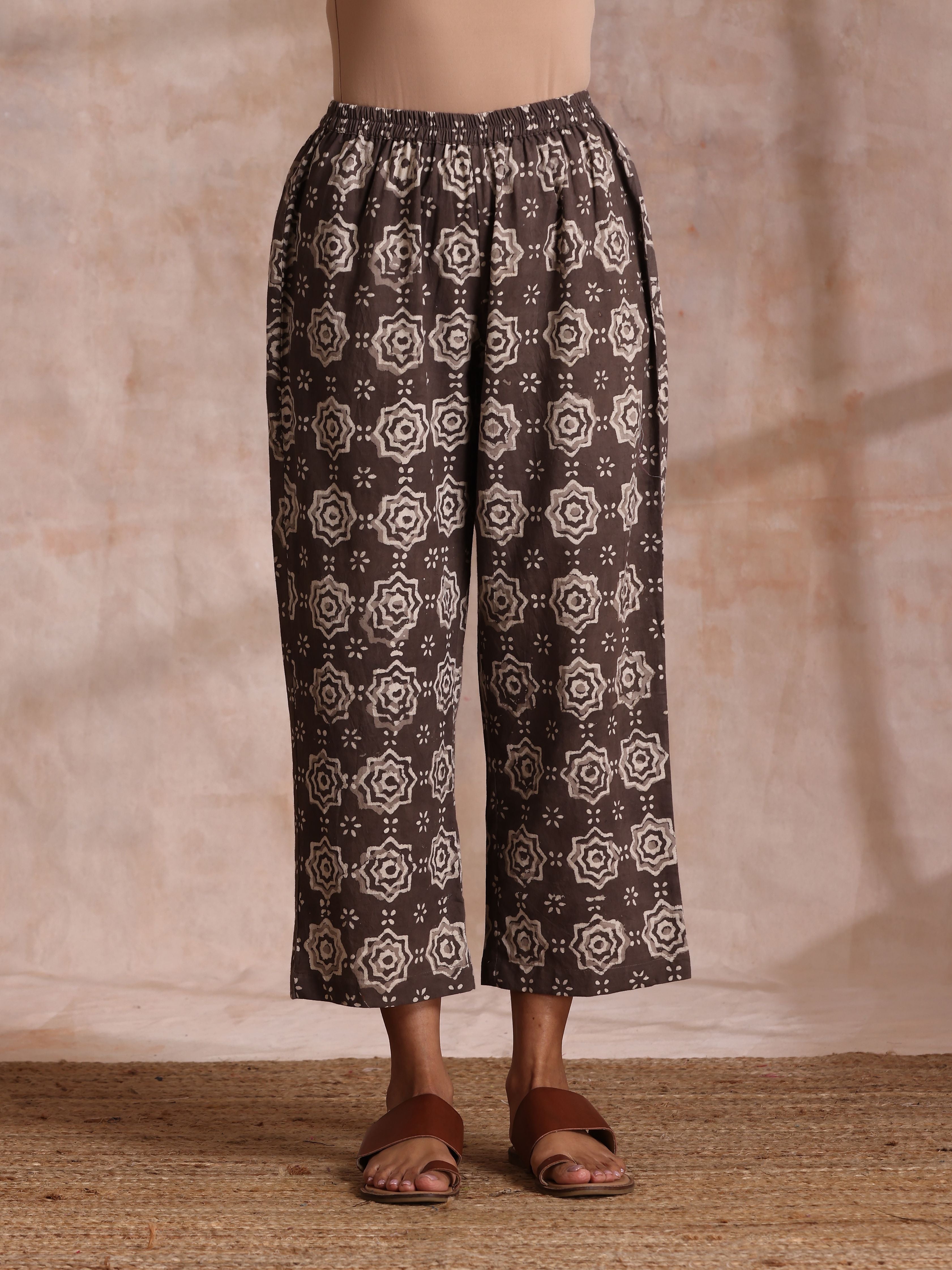 trueBrowns Clay Dabu Buta Print Cotton Sleeveless Flared Kurta Pant Set - Distacart