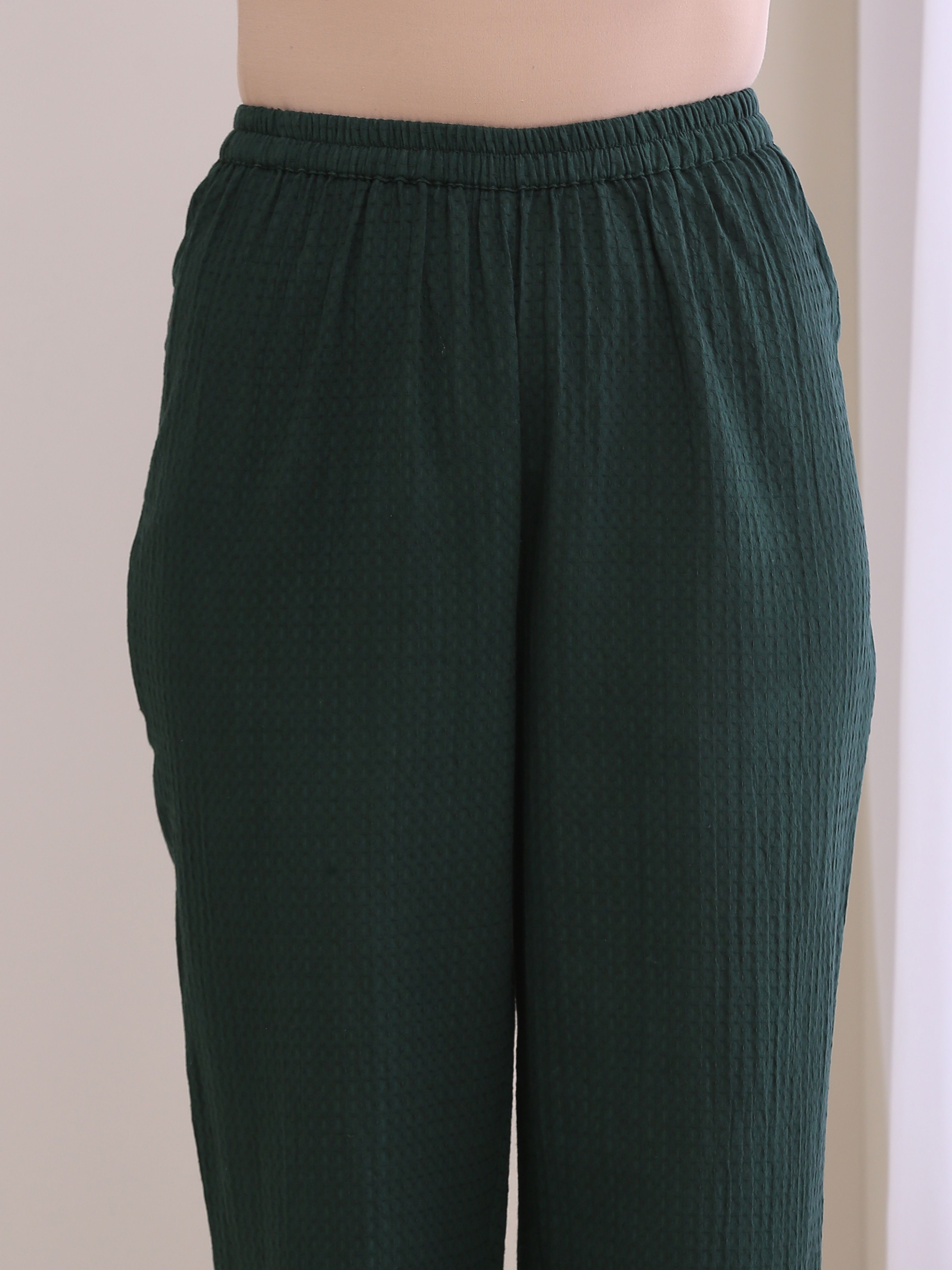 trueBrowns Dark Green Dobby Relaxed Fit Co-Ord Set - Distacart