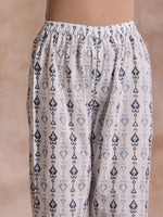 Thumbnail for trueBrowns Grey On White Ikat Print Cotton Baggy Sleeve Co-Ord Set - Distacart