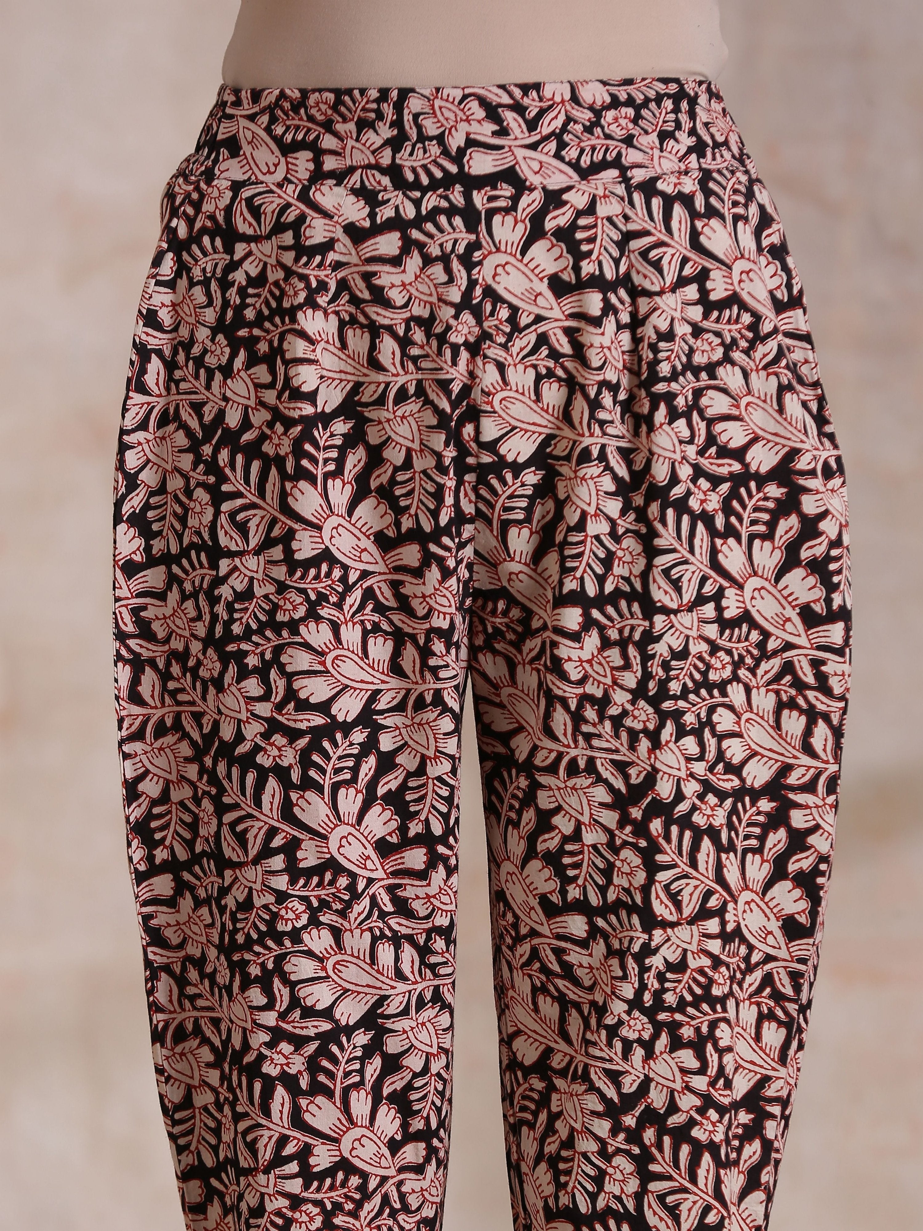 trueBrowns Black Floral Overall Bagru Print Cotton Pant Suit Set - Distacart